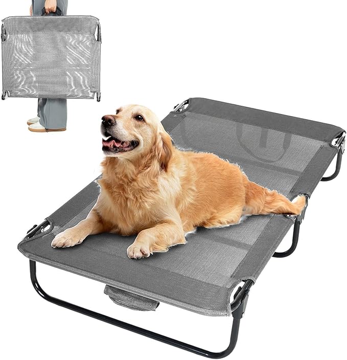 Elevated Dog Bed for Large Pet with No-Slip Feet, Foldable Portable Washable Raised Bed for