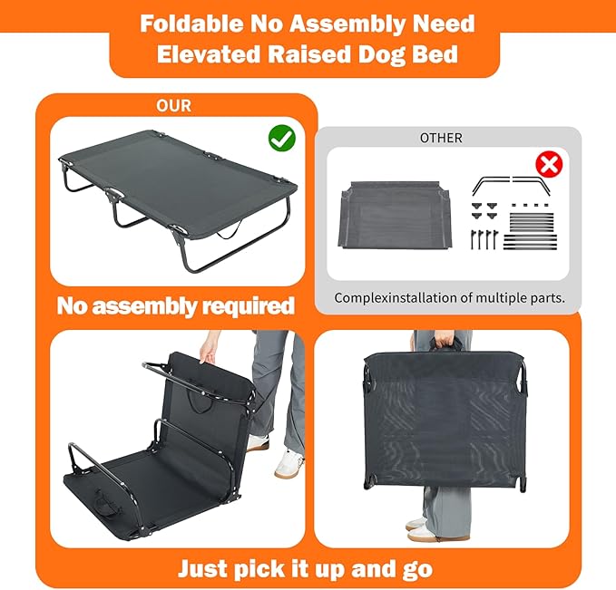 Elevated Dog Bed for Large Pet with No-Slip Feet, Foldable Portable Washable Raised Bed for