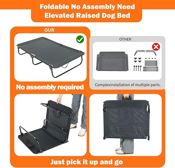 Elevated Dog Bed for Large Pet with No-Slip Feet, Foldable Portable Washable Raised Bed for