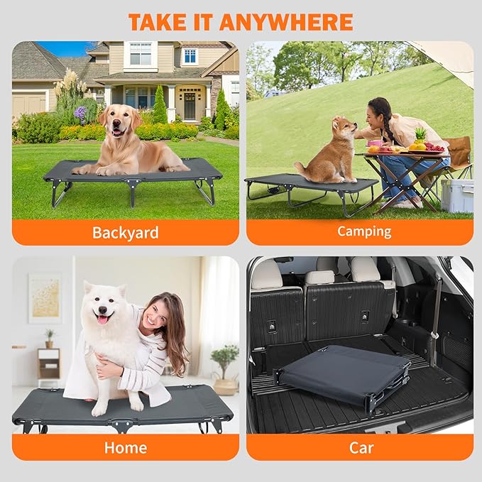Elevated Dog Bed for Large Pet with No-Slip Feet, Foldable Portable Washable Raised Bed for