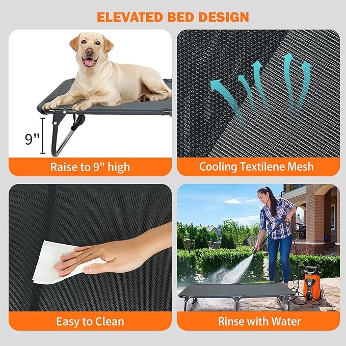 Elevated Dog Bed for Large Pet with No-Slip Feet, Foldable Portable Washable Raised Bed for